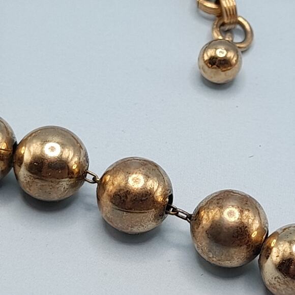 Vintage Gold Tone Metal Beaded Choker Necklace, Strung on Chain, 16 Inches - Picture 10 of 11